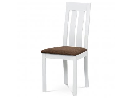 Jídelní židle, masiv buk, barva bílá, látkový hnědý potah