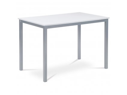 Jídelní stůl 110x70x75 cm, deska MDF, bílá barva, kovová podnož, střbrný lak
