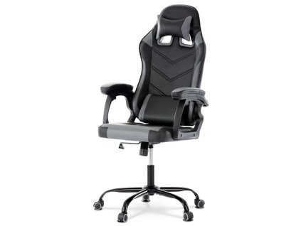 Herní křeslo, houpací mechanismus, šedá ekokůže, KA-L626 GREY (Barva Šedá)