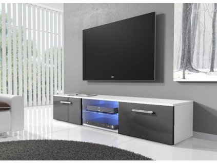 TV stolek RTV 03 s LED bílá/šedý lesk