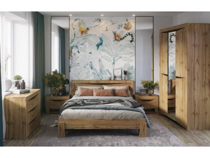 Ložnice PAOLA (skříň 3D+komoda 3S+2x NS+postel) kraft zlatý/wenge