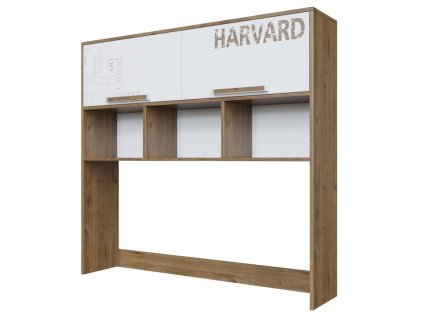 Nádstavec na PC stůl HARVARD dub hickory/bílá/potisk