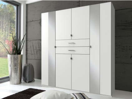 Šatní skříň 6D2S JUDITA 612 bílá/zrcadlo