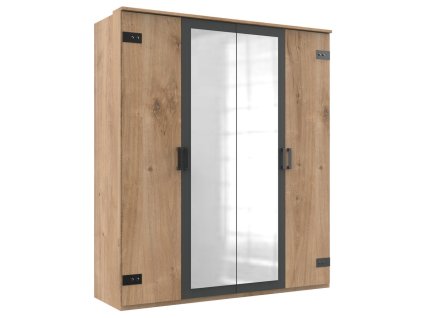 Šatní skříň LOMAZA 4D 568 dubové prkna/šedá grafit