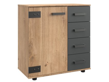 Komoda 1D4S LOMAZA 710 dubové prkna/šedá grafit