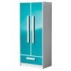 Šatní skříň GULLIWER 1 bílá/tyrkys lesk