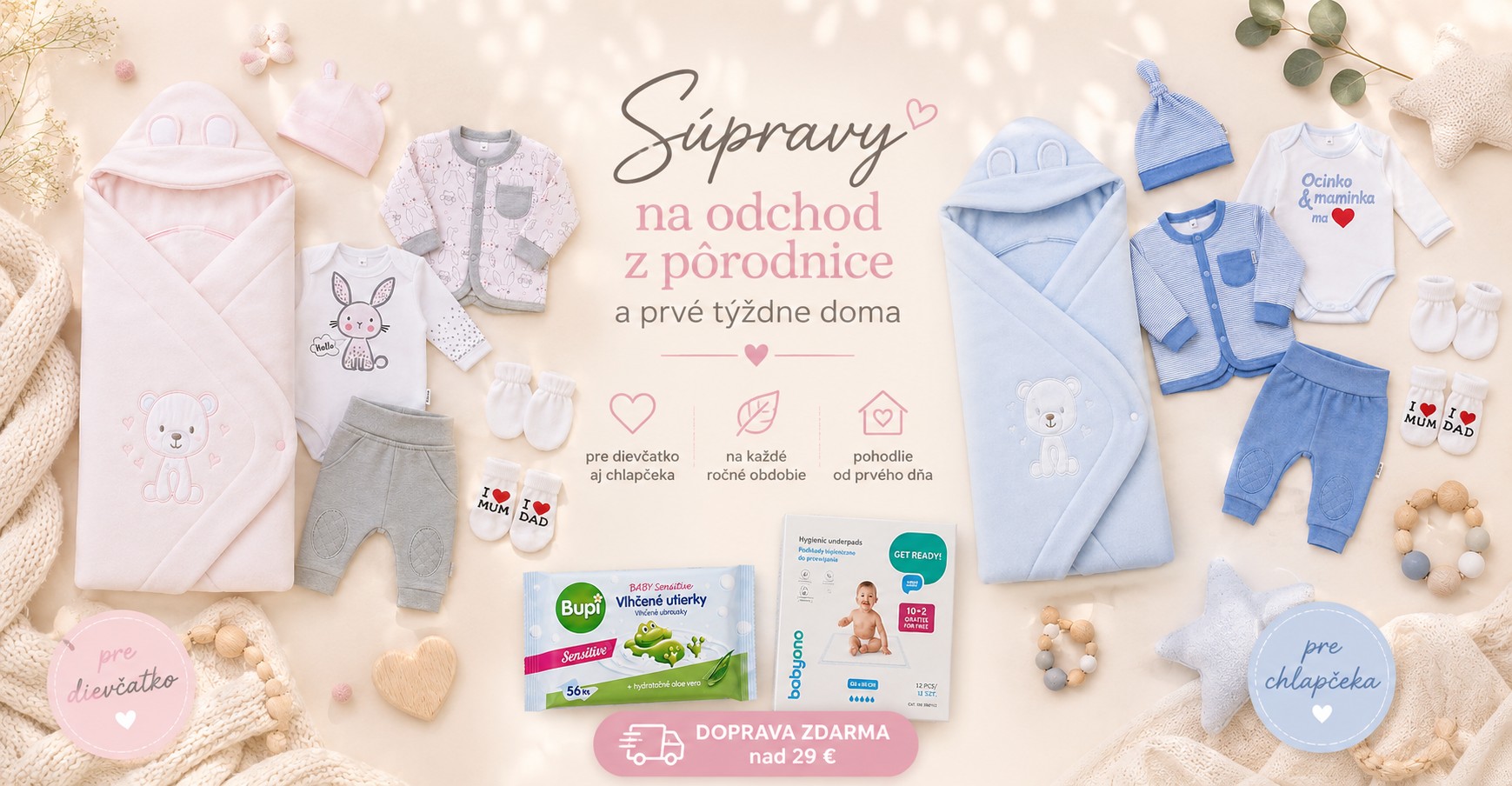 Súprava na odchod z pôrodnice a prvé týždne, všetky ročné obdobia