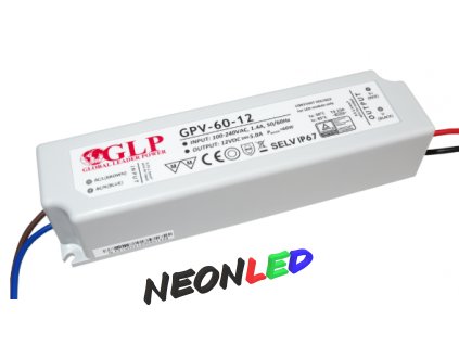 GLP GPV-60-12 Voděodolný napájecí zdroj IP67, 60W, 12VDC, 5A
