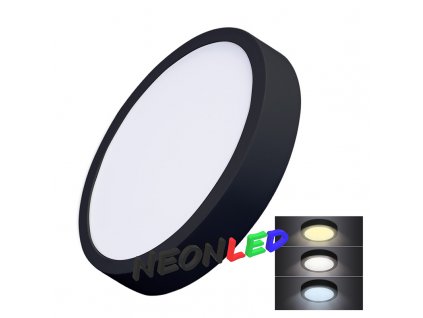 Solight LED mini panel CCT, přisazený, 24W, 1800lm, 3000K, 4000K, 6000K, kulatý, černá, WD174