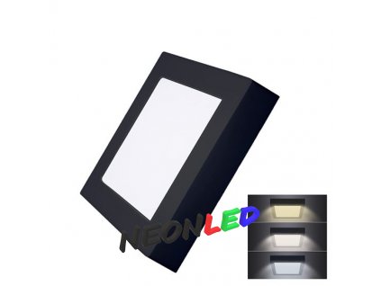 Solight WD171-B LED mini panel CCT, přisazený, 12W, 900lm, 3000K, 4000K, 6000K, čtvercový, černý