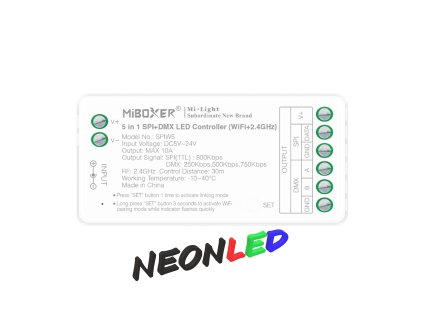 MiBoxer SPIW5 5v1 SPI+DMX LED Ovladač (WiFi+2.4G), 1024 pixelů, 10A, 5-24VDC