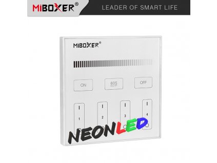 MiBoxet T1 - Panelový ovládač pre jednofarebný LED, 230VAC, RF 2,4GHz, 4 zóny