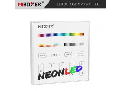 MiBoxet T4 - Panelový ovládač pre RGB+CCTW LED, 230VAC, RF 2,4GHz, 4 zóny