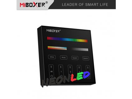 B4-B - Panelový ovládač pre RGB+CCT LED, Čierny, Batériový 2xAAA (3V), Magnetický, RF 2,4GHz, 4 zóny