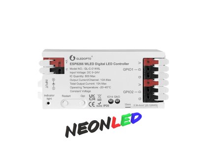 GLEDOPTO GL-C-014WL+RC WiFi ESP8266 kontrolér pre Digitálne Pixel LED RGB a RGBW LED pásy, 800 pixelov, 15A, Diaľkový ovládač