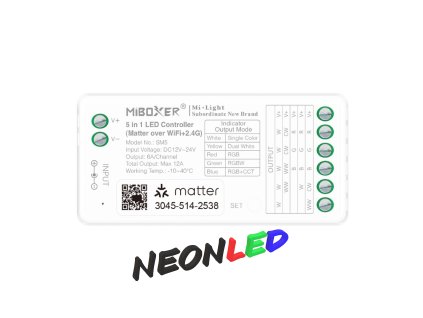 SM5 - Matter WiFi Smart LED kontrolér 5v1 pre MONO, CCT, RGB, RGBW a RGB+CCT LED