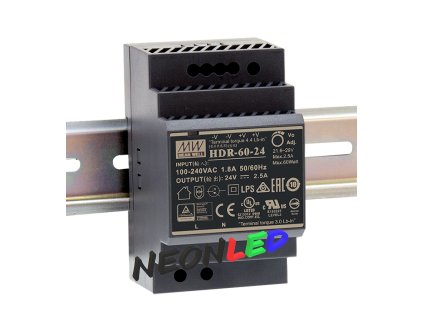 MeanWell HDR-60-24 impulzný napájací zdroj s ochranou, IP20, 60W, 24VDC, 2,5A