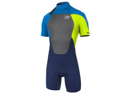 Neopren kratky NP Surf S S Rise Back zip Shorty modro zlty spredu