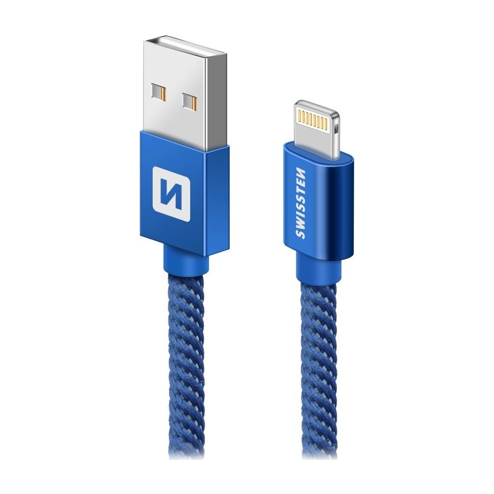 Datový kabel Lightning - USB Swissten Textile Lightning pro iPhone Barva: Černá 20 cm