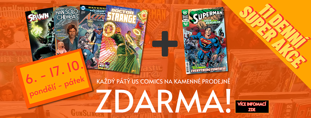 Dojděte k nám na prodejnu COMICS SHOP: Komiksový Krám a využíjte naši AKCI - 'Každý 5. original US COMICS v jednom nákupu ZDARMA!'