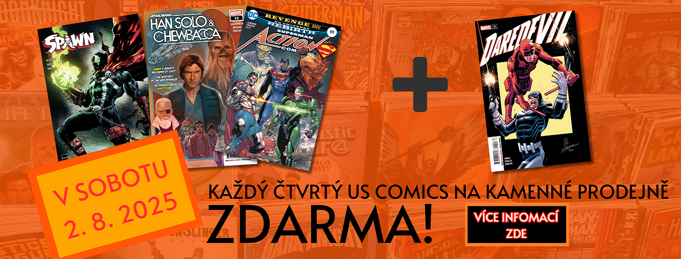 Dojděte k nám na prodejnu COMICS SHOP: Komiksový Krám a využíjte naši AKCI - 'Každý 4. original US COMICS v jednom nákupu ZDARMA!'