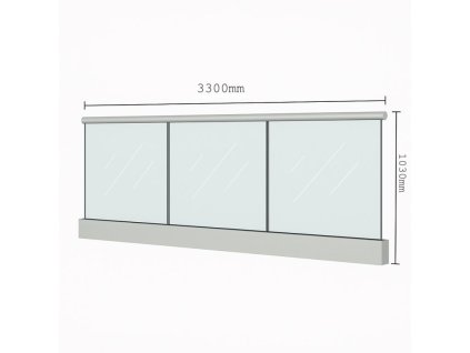 Celoskleněné zábradlí Philadelphia (komplet) s madlem Ø 42,4mm - délka 3300mm