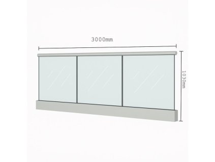 Celoskleněné zábradlí Philadelphia (komplet) s madlem Ø 42,4mm - délka 3000mm