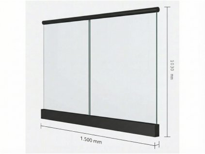 Celoskleněné zábradlí Philadelphia (komplet) s madlem O 42,4mm - délka 1500mm