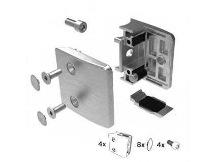 Držák skla 65x55mm pro sloupek O42,4 mm, model 24 – SET 4 ks, nerez AISI 304, broušený