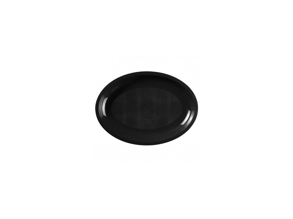 Velký oválný plastový talíř, šířka 30 cm, nerozbitný, černý