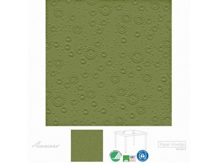 Papírové ubrousky Moments UNI Olivově zelená, reliéfní, 40x40cm, Paper+Design