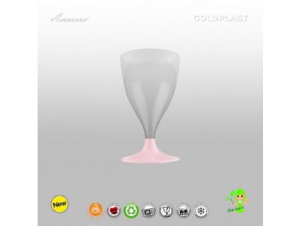 Nerozbitné plastové sklenice na víno Cheers, 200 ml, růžová stopka