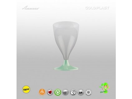 Nerozbitné plastové sklenice na víno Cheers, 200 ml, zelená stopka