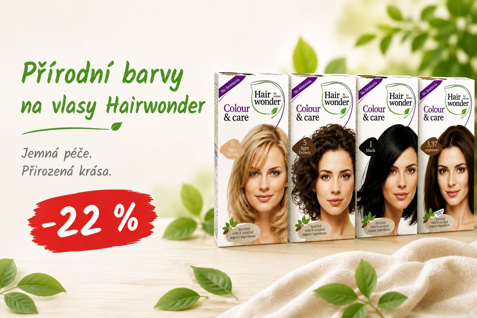 Objevte přírodní krásu s barvami na vlasy Hairwonder se slevou 22 %
