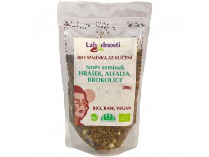 Bio směs semínek ke klíčení hrášek,alfalfa, brokolice 200g