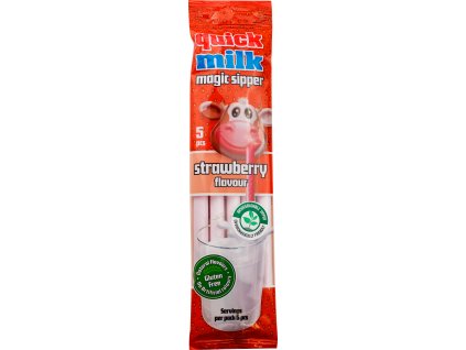 Quick Milk Magická brčka do mléka s příchutí jahoda 5x6g