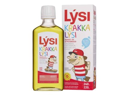Lýsi Olej z tresčích jater olej a tuňáka Mango s vitaminy A, D, E pro děti 240 ml