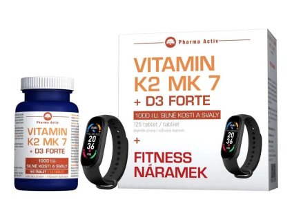 Pharma Activ Vitamín K2 MK7 + D3 FORTE 125 tbl. + Fitness náramek ZDARMA