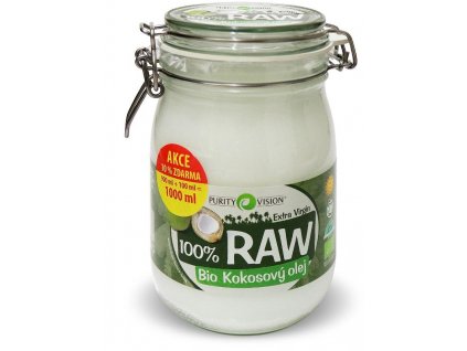 Bio 100% RAW kokosový olej ve skle 900ml+100ml