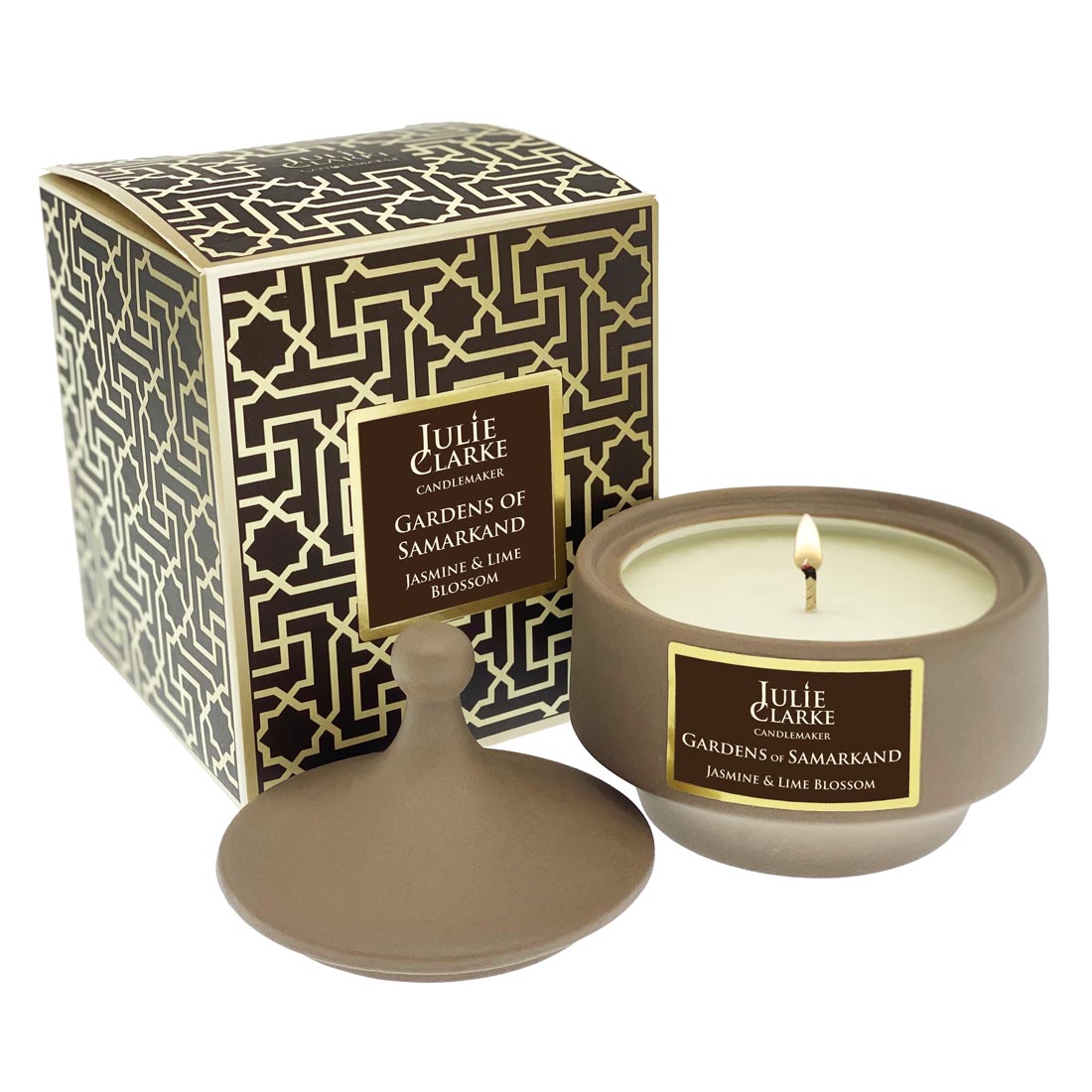 Levně Julie Clarke Candlemaker Svíčka Desert Winds - hnědá barva 230 g Julie Clarke vůně: GARDENS OF SAMARKAND (Zahrady Samarkandu)