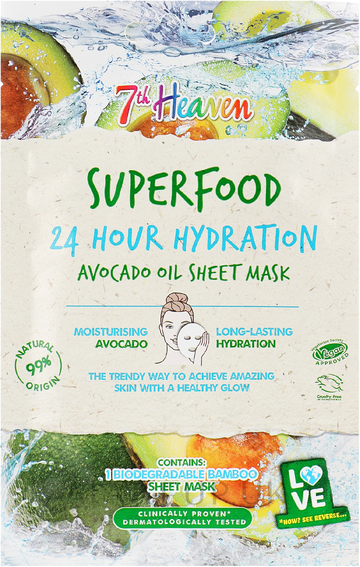 Levně Montagne Jeunesse (7th Heaven) Superfood 24h Hydratační maska na ubrousku Avokádový olej 1 ks 7th Heaven