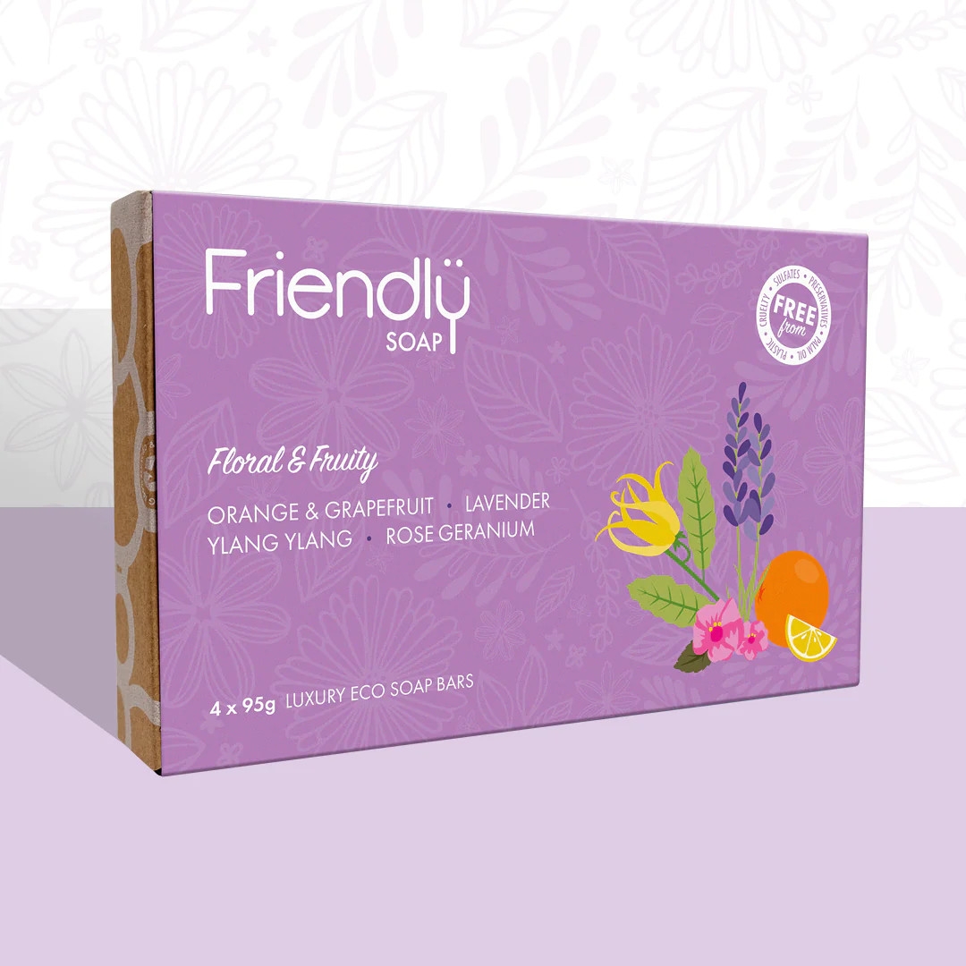 Přírodní mýdlo dárková sada mýdel Floral and Fruity 4 x 95 g Friendly Soap