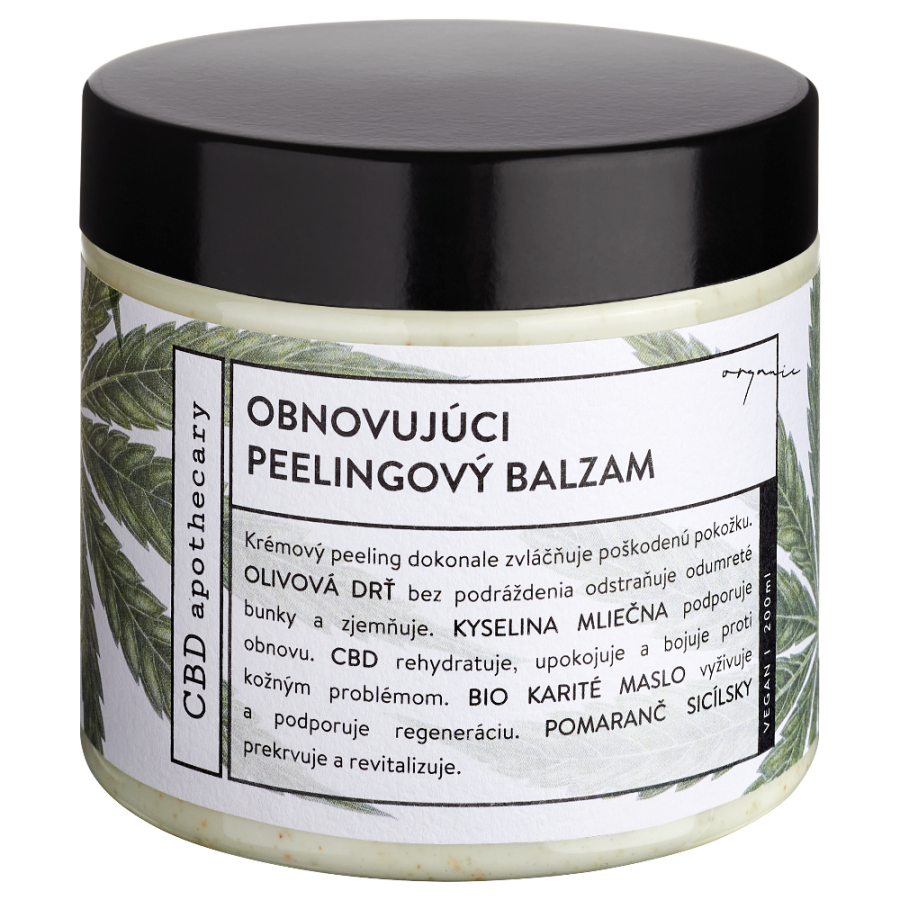 Organický obnovující pleťový a tělový peelingový balzám 200ml CBD apothecary