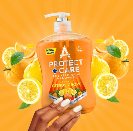 Levně Antibakteriální tekuté mýdlo Protect and Care s vůní Citrusů 650 ml Astonish