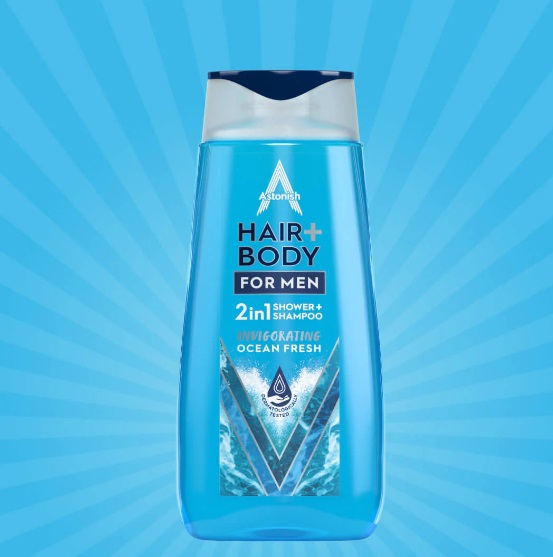 Levně Sprchový gel a šampon 2v1 Ocean fresh pro muže s vůní máty a citrusu 400 ml Astonish