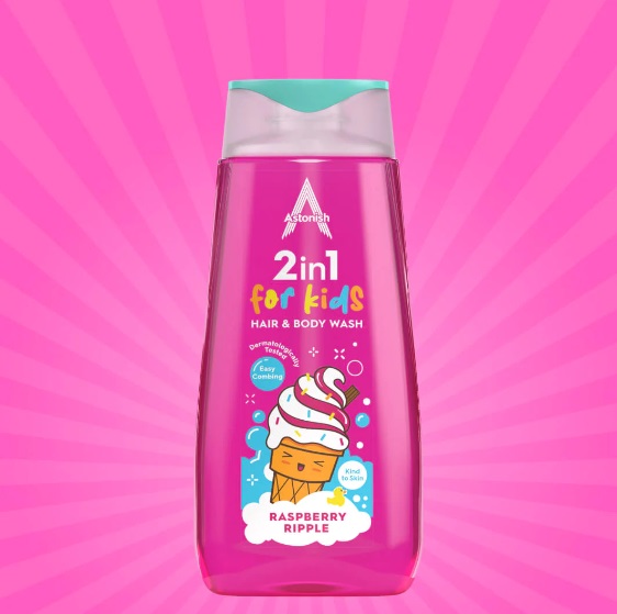 Sprchový gel a šampon 2v1 pro děti s vůní malin a vanilky 400ml Astonish