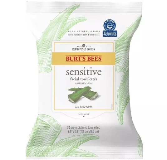 Levně Čistící ubrousky na obličej pro citlivou pleť s aloe vera 30 ks Burt's Bees