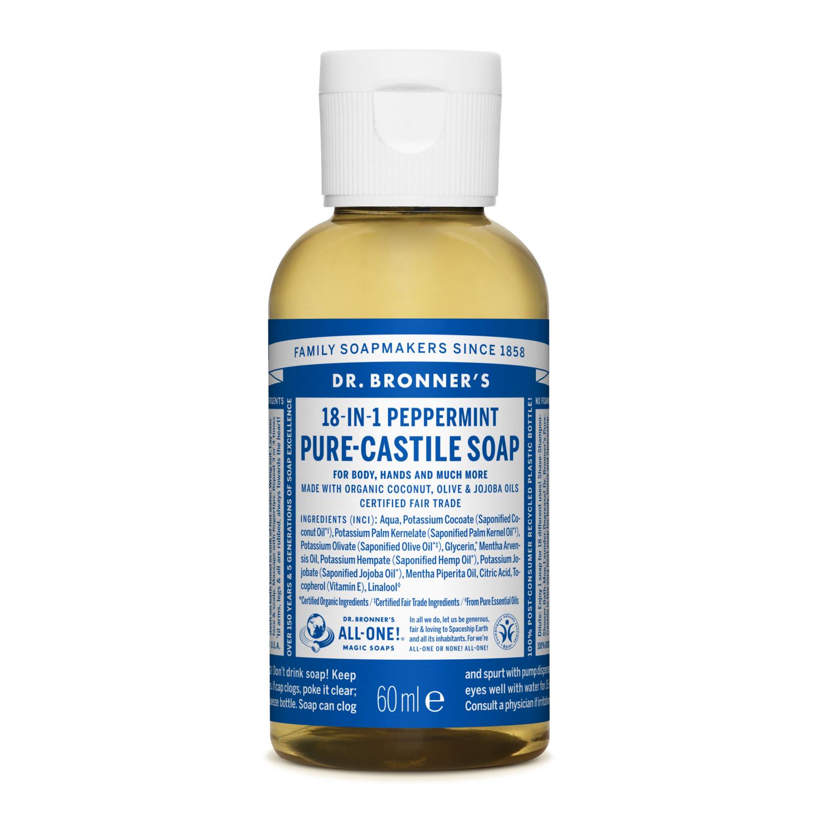 Levně Dr. Bronner´s Tekuté universální mýdlo ALL-ONE! Peppermint 60 ml Dr. Bronner's