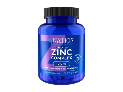 Zinc Chelated Complex, Zinok, selen a měď, 25 mg, 100 kapsúl NATIOS