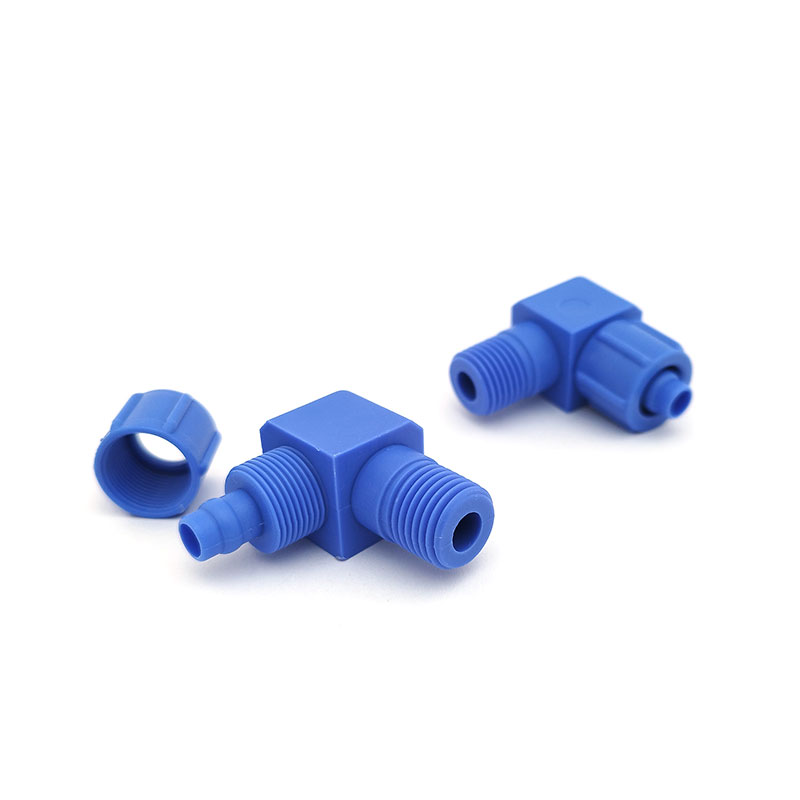Plastové modré úhlové šroubení pro hadici 8/6 mm 1/4"